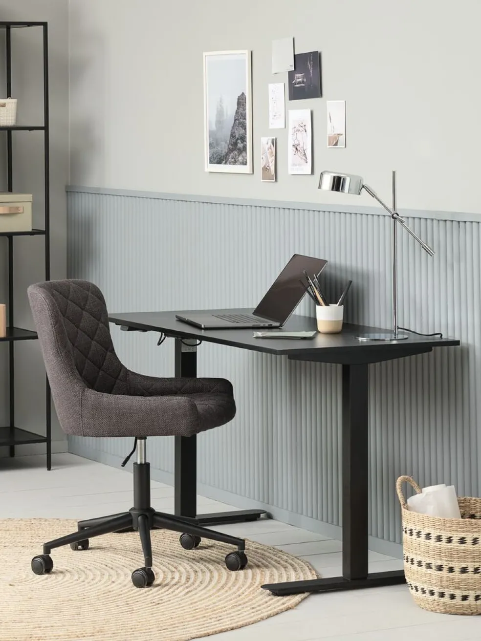 PEBRINGEChaise de bureau PEBRINGE tissu gris foncé/noir