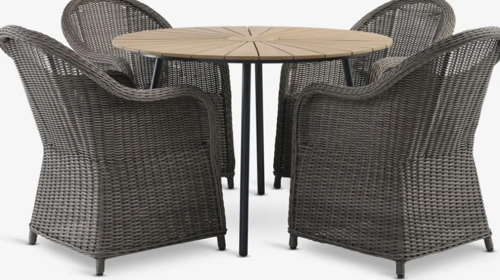 RANGSTRUP + GAMMELBYRANGSTRUP Ø110 table naturel + GAMMELBY chaises gris
