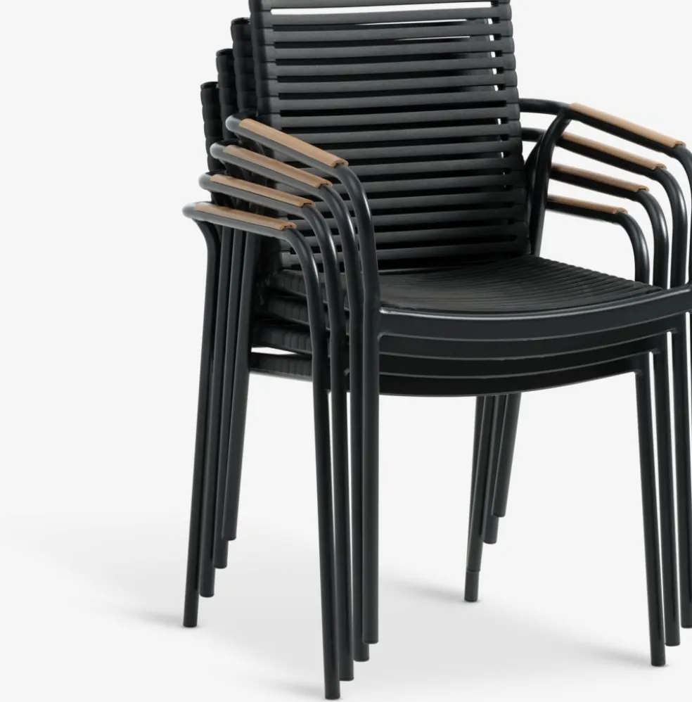 RANGSTRUP + NABERANGSTRUP Ø110 table naturel/noir + 4 NABE chaises empil. n.
