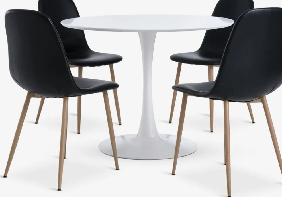 RINGSTED + JONSTRUPRINGSTED Ø100 table blanc + 4 JONSTRUP chaises noir