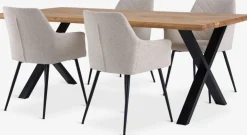 ROSLEV + PURHUSROSLEV L200 table chêne nat. + 4 PURHUS chaises blanc cassé