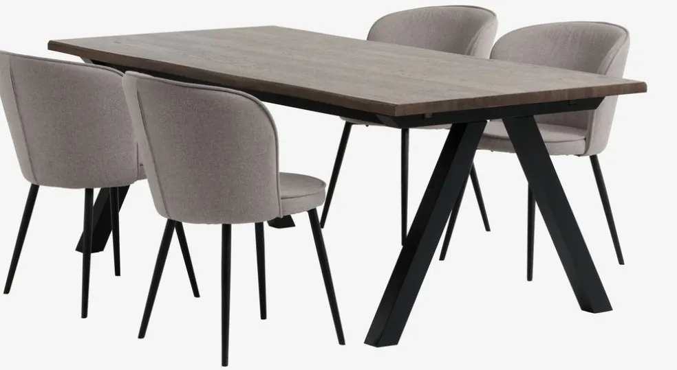 SANDBY + RISSKOVSANDBY L210 table chêne foncé + 4 RISSKOV chaises gris clair