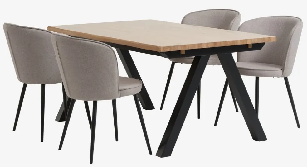 SANDBY + RISSKOVSANDBY L160 table chêne naturel + 4 RISSKOV chaises gris c.