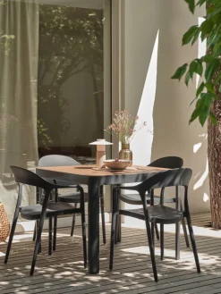 SIRDAL + NANNESTADSIRDAL L91 table eucalyptus + 4 NANNESTAD chaises gris foncé