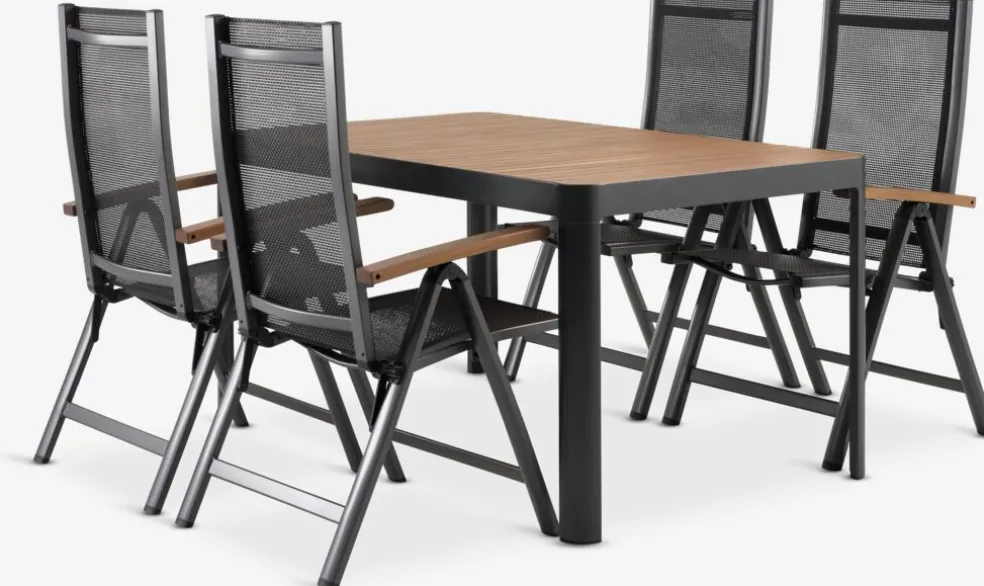 SIRDAL + SIRDALSIRDAL L149 table eucalyptus + 4 SIRDAL chaises gris