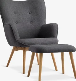 SKALBORGFauteuil/repose-pieds SKALBORG tissu gris foncé/chêne
