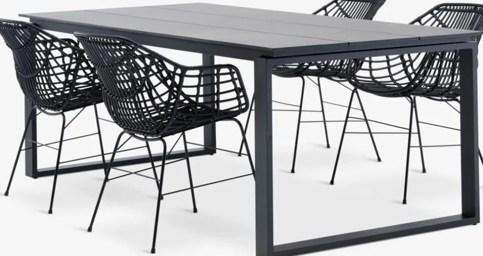 SONNERUP + ILDERHUSESONNERUP L215 table gis + 4 ILDERHUSE chaises noir