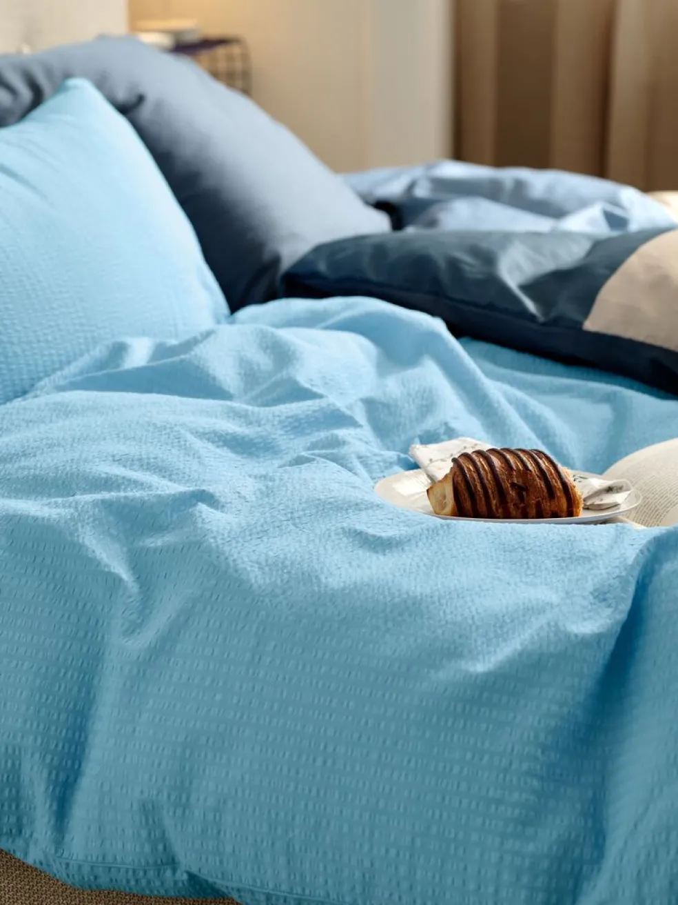 TINNEPlusParure de lit Seersucker TINNE 240x220 bleu clair