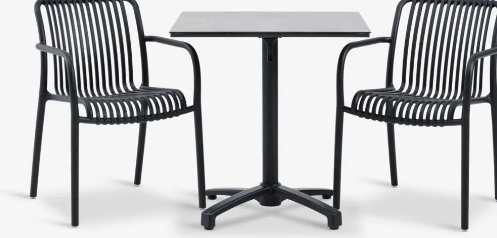 TIPMOSE + NABBENTIPMOSE L70 table gris + 2 NABBEN chaises noir