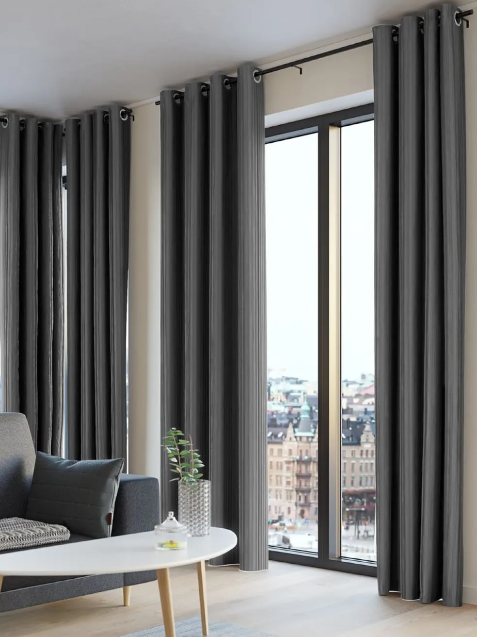 TOTAKRideau TOTAK 1x140x300 velours côtelé gris