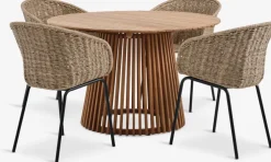 UDBYNEDER + TUERNEUDBYNEDER Ø120 table teck + 4 TUERNE chaises naturel