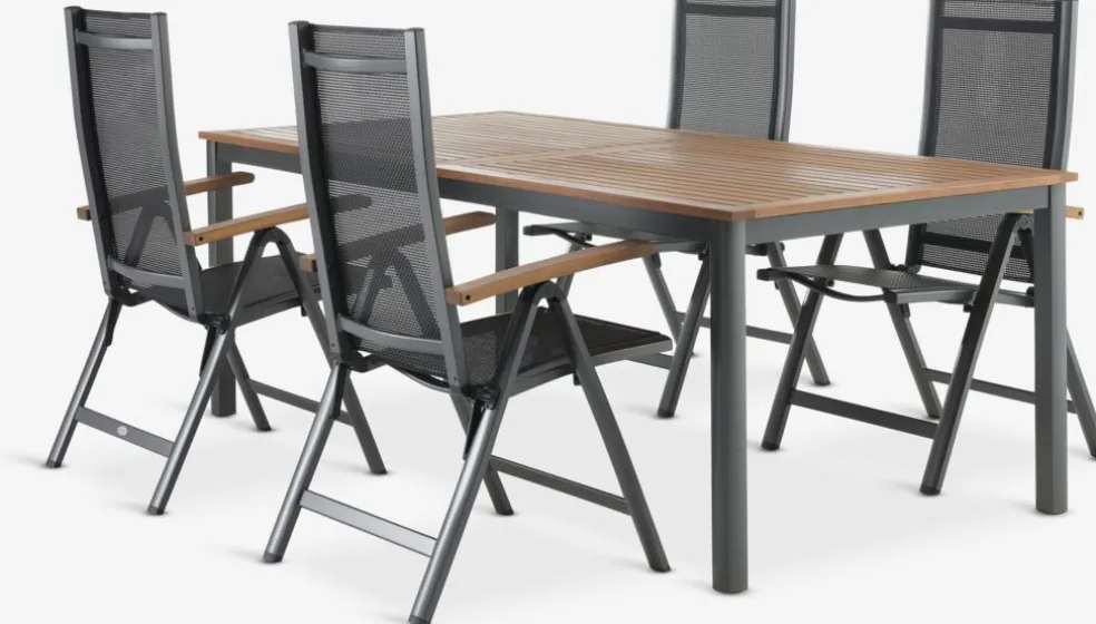 ULBJERG + SIRDALULBJERG L214/297 table eucalyptus + 4 SIRDAL chaises gris