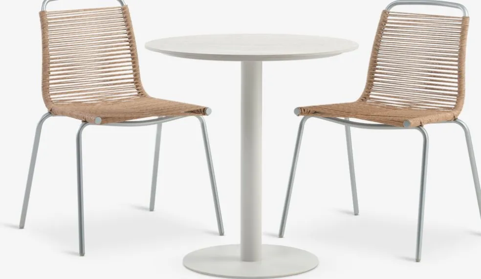 VAMDRUP + MIDDAGSBERGETVAMDRUP Ø70 table beige + 2 MIDDAGSBERGET chaises naturel