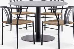 VAMDRUP + TAGMARKVAMDRUP Ø120 table gris + 4 TAGMARK chaises noir