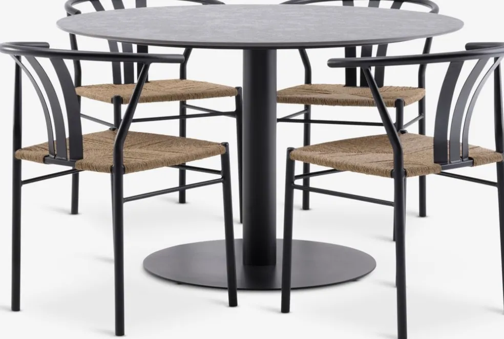 VAMDRUP + TAGMARKVAMDRUP Ø120 table gris + 4 TAGMARK chaises noir