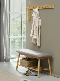 VANDSTEDBanc VANDSTED a/étagère tissu gris/bambou
