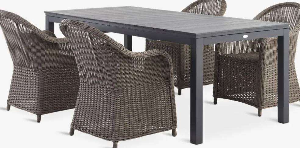VATTRUP + GAMMELBYVATTRUP L206/321 table noir +4 GAMMELBY chaises gris