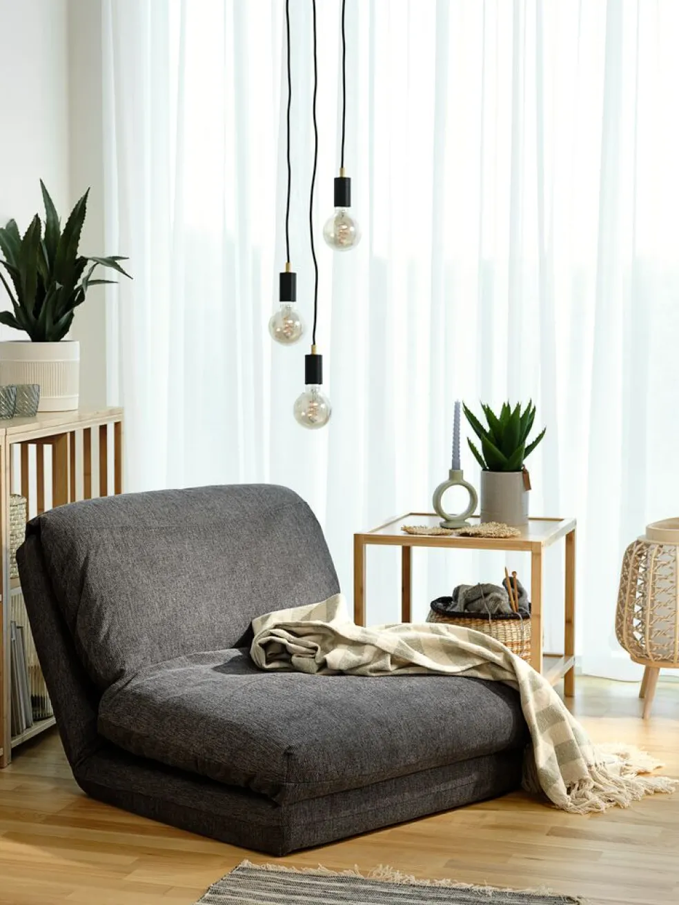 VEGGERFauteuil convertible VEGGER tissu gris